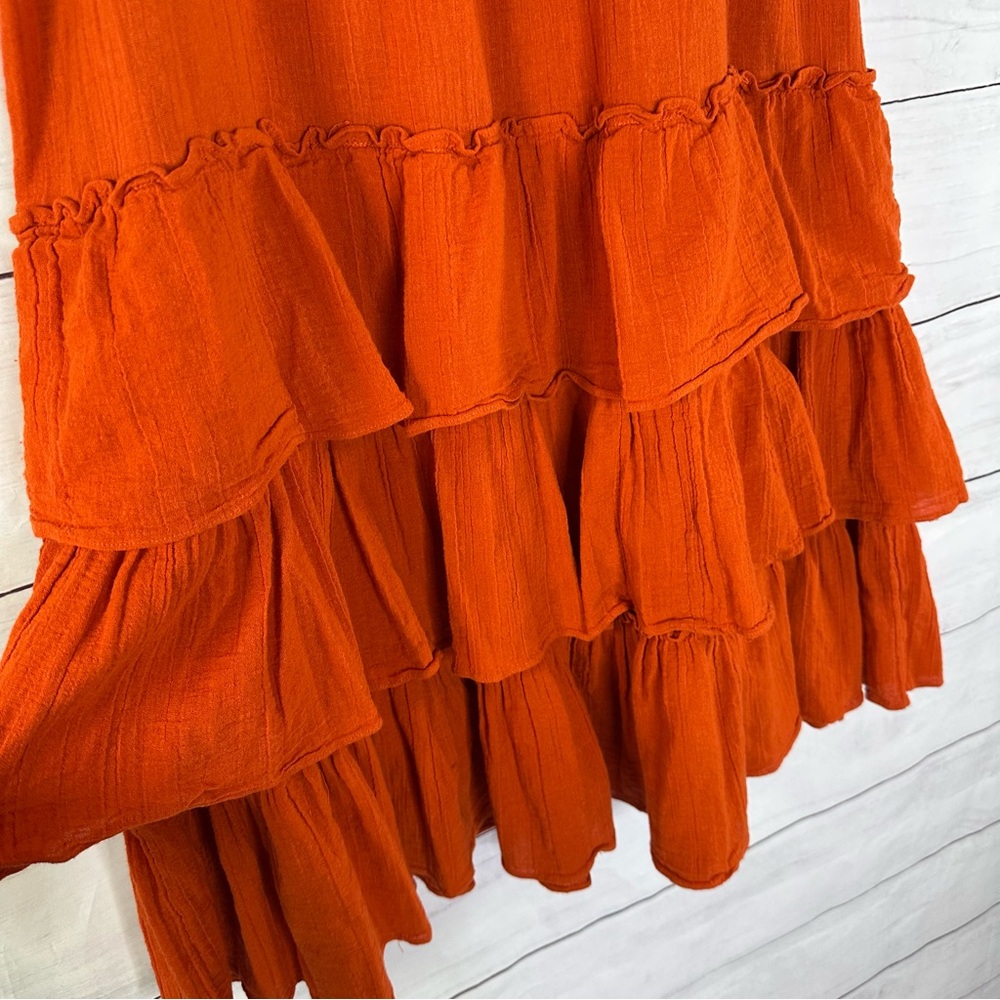 Free People Tiered Ruffle Midi Skirt - Burnt Orange Size L - Picture 4 of 7